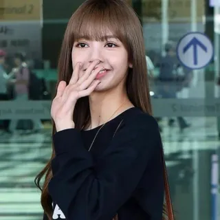 🌼 Lisa Lisa, Blackpink, K-pop, Idole, Chanteuse, Aéroport, Signe de la main whatsapp sticker