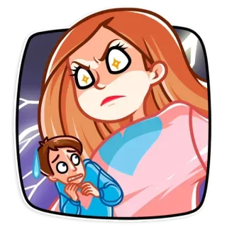 😡 Desenho animado, Bravo, Assustado, Mulher, Homem telegram sticker