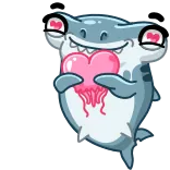 😍 tiburón, dibujos animados, amor, corazón, animal, lindo, emoji telegram sticker