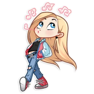 🚶 kartun, gadis, not musik, meniup gelembung, pakaian kasual telegram sticker