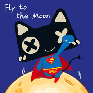 💪 Fly to the Moon cat, moon, superhero, fly, cartoon telegram sticker