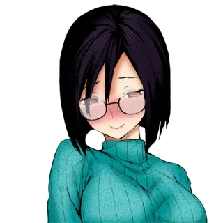 ☺️ Аниме, Девушка, Очки, Свитер, Мультфильм, Милый telegram sticker