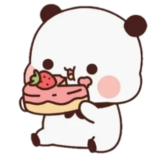 🍼 panda, fofo, sticker, kawaii, bolo, morango telegram sticker