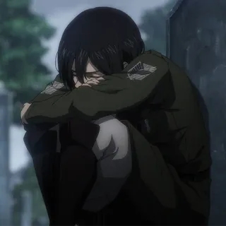 😞 Mikasa Ackerman Attack on Titan Anime, Militar, Soldado, Triste, Chorando, Mulher, Personagem, Ataque dos Titãs telegram sticker