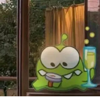 🕒 monstre vert, dessin animé, fête, célébration, verre, champagne telegram sticker