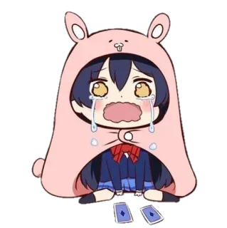 😭 dziewczyna anime, płacząca, smutna, królik, kreskówka, chibi whatsapp sticker