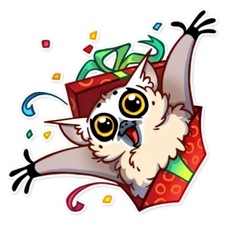 🎉 キツネザル, ギフト, お祝い, プレゼント, 動物, 漫画, お祝い telegram sticker