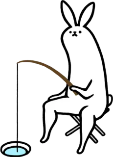 🎣 coniglio, pesca, cartoni animati, animale, pesca sul ghiaccio, inverno, carino telegram sticker