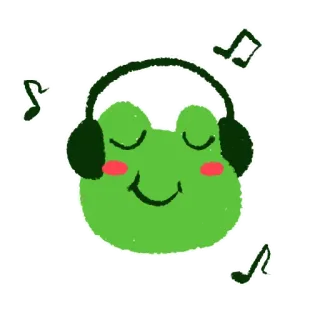 🎧 rana, musica, cuffie, carino, cartone animato, ascolto, verde whatsapp sticker