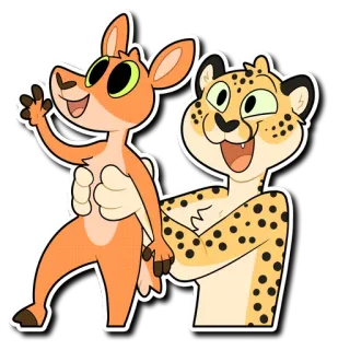 😃 만화, 동물, 친구, 치타, 캥거루, 귀여운 telegram sticker