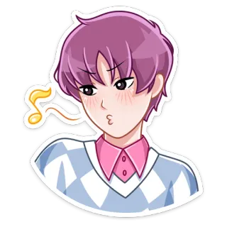 🎶 Anime, Dibujo animado, Chico, Sonrojo, Lindo, Nota musical telegram sticker