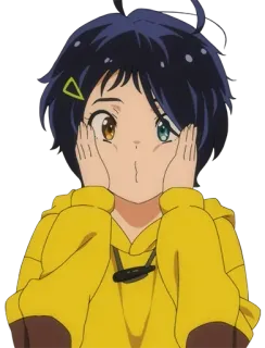 🤪 Ai Ohto Wonder Egg Priority Anime, Mädchen, Süß, Gelb, Hoodie, Ausdruck telegram sticker