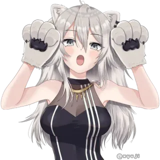 😜 fille anime, oreilles de chat, gants, mignon, anime, kawaii whatsapp sticker