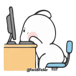 🙂 triste, ordenador, agotado, escritorio, silla, dibujo animado telegram sticker