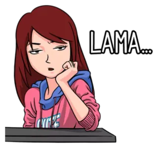 😪 LAMA... cartone animato, ragazza, infastidita, lama, meme, disegno, ritratto whatsapp sticker