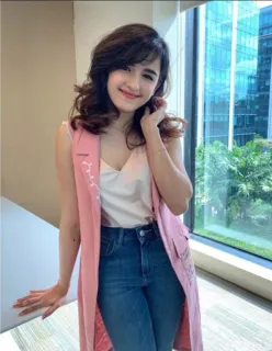❤️ woman, portrait, smile, jeans, window, cute, fashion telegram sticker