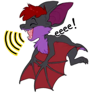 🎶 eeee! murciélago, lindo, dibujos animados, animal, ecolocalización, ondas sonoras, peludo telegram sticker