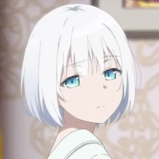 🍁 Anime, cabelo branco, menina, olhos azuis, retrato telegram sticker