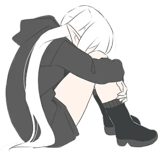 😞 triste, anime, ragazza, sola, felpa con cappuccio, piangendo telegram sticker