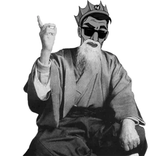 👆 Fingerzeichen, Krone, Sonnenbrille, Bart, alter Mann, Kimono telegram sticker