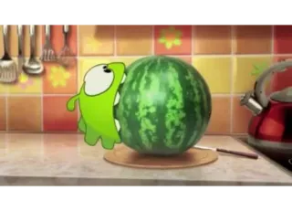 🤤 Om Nom Cut the Rope mostro verde, anguria, mangiare, cartone animato, gioco telegram sticker