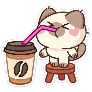 🧃 chat, café, boisson, mignon, dessin animé, kawaii, autocollant telegram sticker