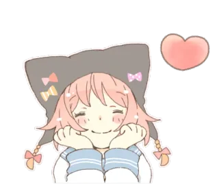 ☺️ anime, cute, kawaii, heart, cat ears, pink hair, chibi whatsapp sticker