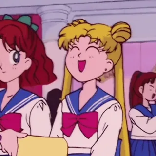 🌙 Sailor Moon Anime, Meisje, Schooluniform, Blij, Cartoon telegram sticker