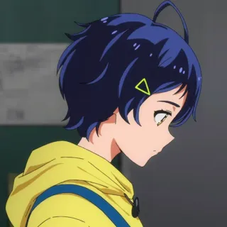 🥚 Ai Ohto Wonder Egg Priority アニメ, キャラクター, 女の子, 青髪, 黄色パーカー telegram sticker