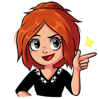 👍 만화, 스티커, 일러스트, 여자, 소녀, 빨간 머리, 가리키는 telegram sticker