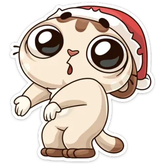 🤔 gato, animal, fofo, kawaii, adesivo, desenho animado, festivo, natal, gorro de papai noel telegram sticker