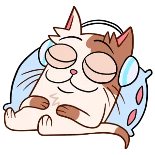 ☺️ chat, sommeil, oreiller, casque, mignon, dessin animé, animal whatsapp sticker