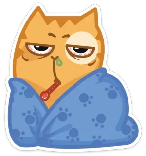 😷 doente, gato, doente, termômetro, cobertor, frio, emoji telegram sticker