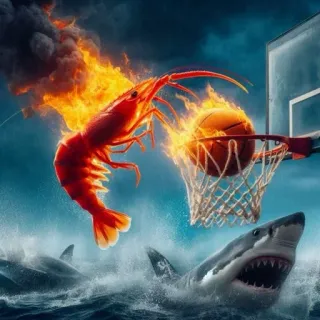 🔥 shrimp, shark, basketball, dunk, fire, ocean, funny, surreal telegram sticker