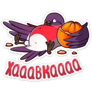 🍊 Хааавкааа burung, jeruk, kartun, lucu, makan, menelan, makanan telegram sticker