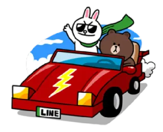 🚗 LINE rabbit, bear, car, toon, glasses, driving, LINE Friends telegram sticker