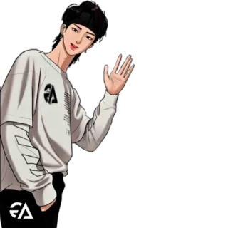 🦔 Dibujo animado, Anime, Coreano, Saludo, Ondear, Adolescente whatsapp sticker