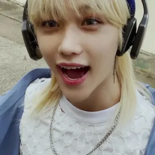 🤩 person, blonde hair, headphones, smiling, portrait, open mouth, young adult telegram sticker