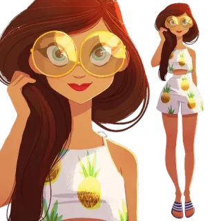 🤓 женщина, мультфильм, ананас, лето, мода, девушка telegram sticker