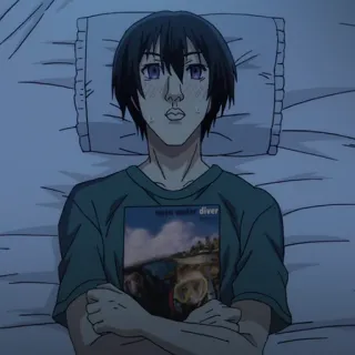 ⚓️ anime, cara, cama, deitado, Grand Blue, mergulho telegram sticker