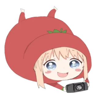 😋 hoạt hình, dễ thương, anime, cô gái, trang phục cà chua whatsapp sticker