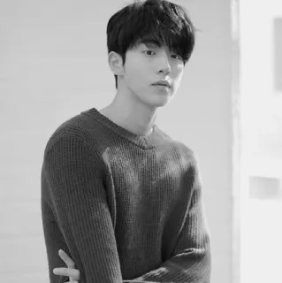 🔖 uomo, maglione, ritratto, bianco e nero, interno, coreano telegram sticker