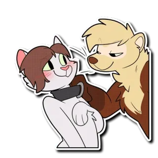 💦 furry, anthropomorphic, cat, mustelid, affectionate, cartoon, digital art, cute telegram sticker