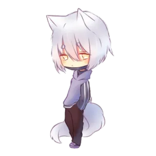 😔 chibi, anime, cartoon, wolf, kawaii telegram sticker