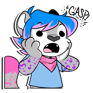 😮 GASP! Cartoon, Dier, Schattig, Geschokt, Verrast, Happen, Roze, Blauw whatsapp sticker