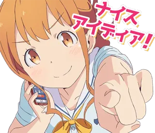 👍 ナイスアイデア! Anime, Dziewczyna, Dobry pomysł, Wskazywanie, Ilustracja whatsapp sticker