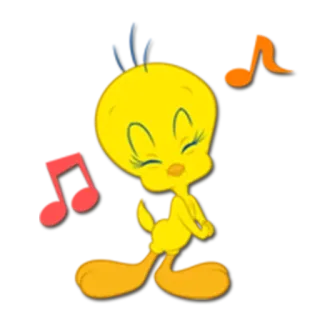 🎶 Tweety Bird Kaczor Tweety, Kreskówka, Animowany, Żółty ptak, Looney Tunes telegram sticker