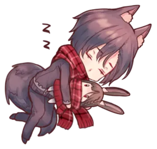 😴 anime, cartoon, sleeping, wolf, ears, scarf, cute, digital art telegram sticker