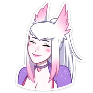 ☺️ Anime, Fille renard, Sticker, Mignon, Oreilles, Cheveux blancs whatsapp sticker
