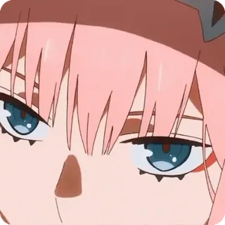 👅 Zero Two Darling in the Franxx anime, Zero Two, różowe włosy, Darling in the Franxx, postać, oczy whatsapp sticker